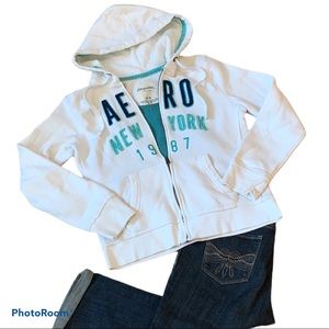 Aeropostale | Tops | Aeropostale Full Zip White Aero New York Hoodie |  Poshmark